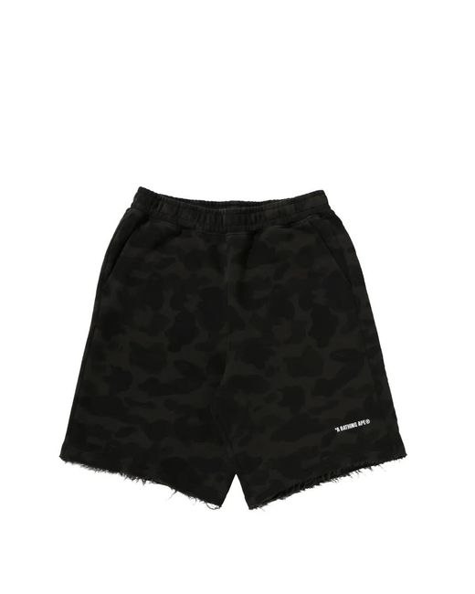 A Bathing Ape Black 1St Camo Heavy Washed Relaxed-Fit Raw-Edge Cotton Shorts for men
