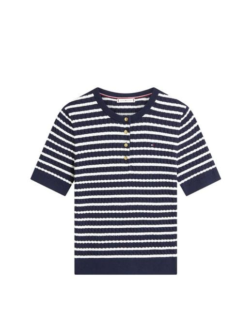 Tommy Hilfiger Blue Striped Button-Up T-Shirt