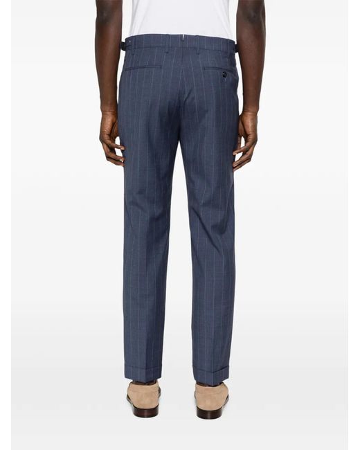 Berwich Blue Striped-Pattern Tailored Trousers for men