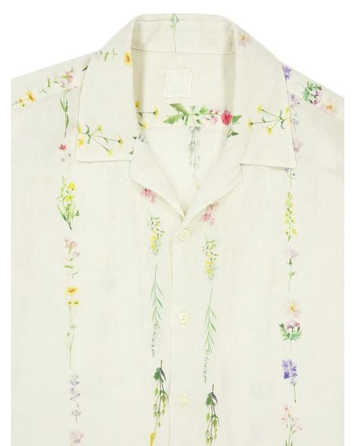 120% Lino White Chemise En Lin À Fleurs for men