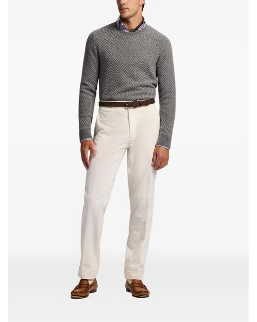 Ralph Lauren Gray Herringbone-Pattern Crew-Neck Sweater for men
