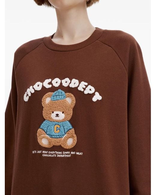 Chocoolate Brown Bear-Patch Long-Sleeve Sweatshirt