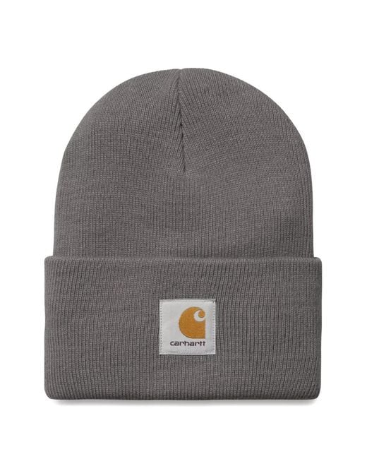 Carhartt Gray Logo-Patch Beanie Hat