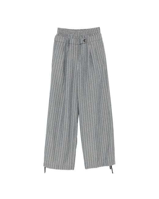 White Sand Gray Pinstripe Drawstring-Cuff Trousers