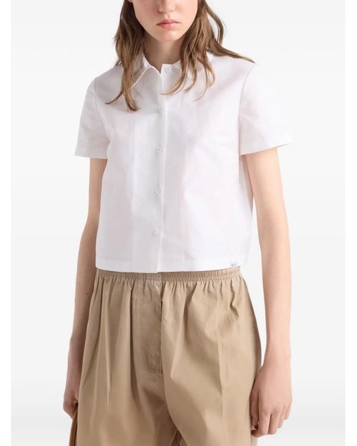 Prada White Short-Sleeved Linen Muslin Shirt