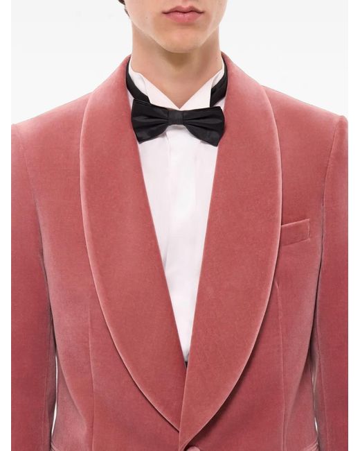 Fursac Pink Shawl-Lapel Velvet Blazer for men