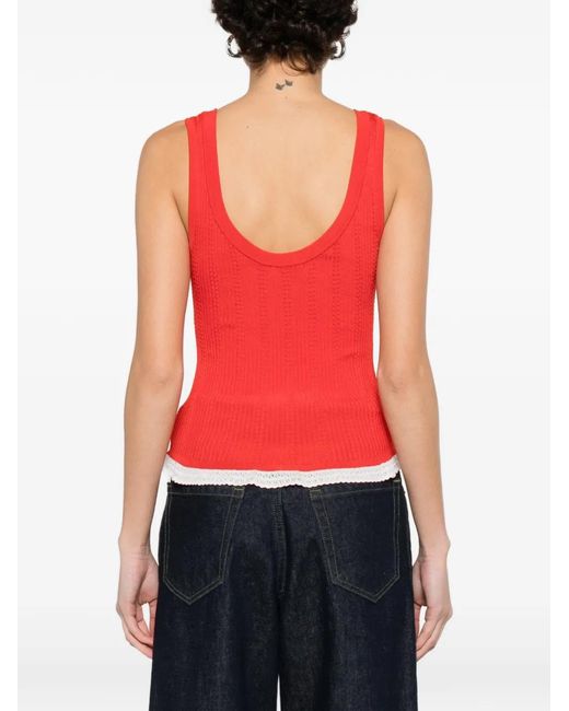 Sandro Red Lace Ribbed Top