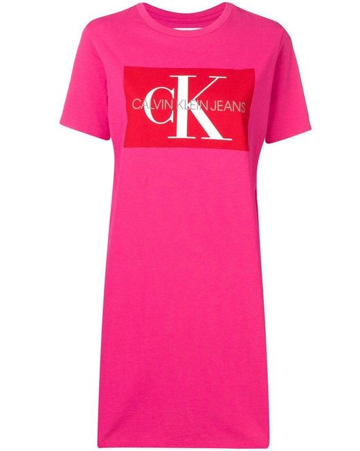 Calvin Klein Pink Logo Print T-shirt Dress