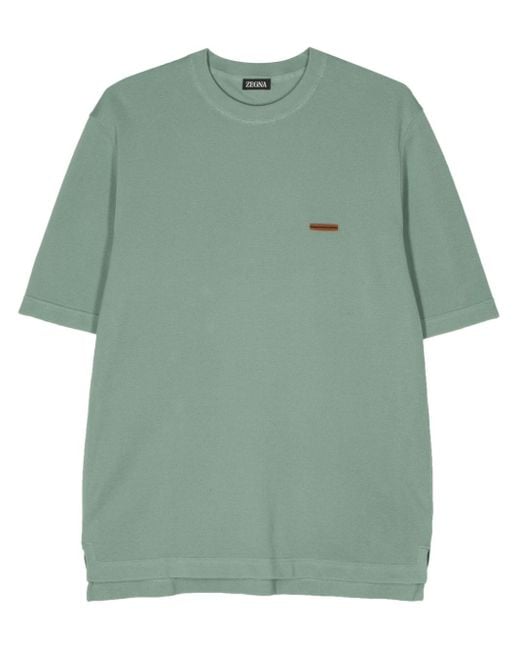 Zegna Green Stripe-detail Cotton T-shirt for men