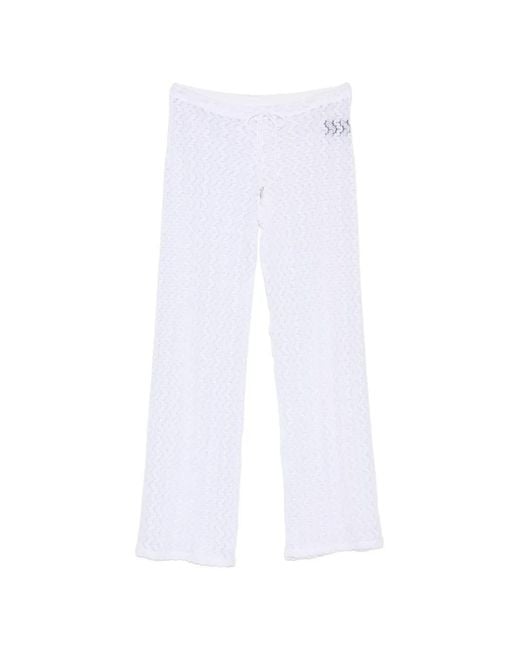 Fisico White Open-Work Drawstring Beach Trousers