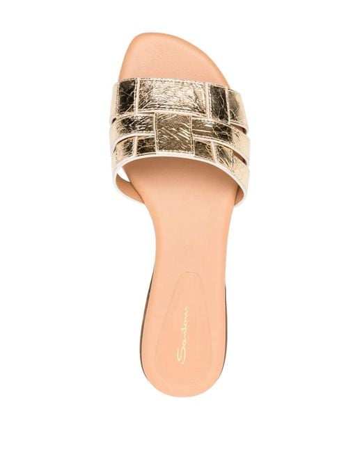 Santoni Metallic Open-Toe Flat Slides
