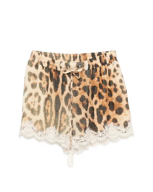 ERMANNO FIRENZE Natural Leopard-Print Shorts