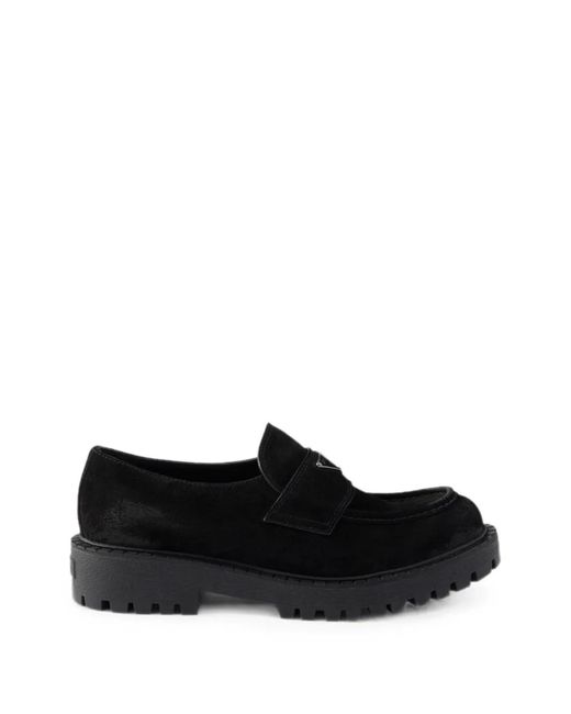 Prada Black Aged Suede Loafers for men