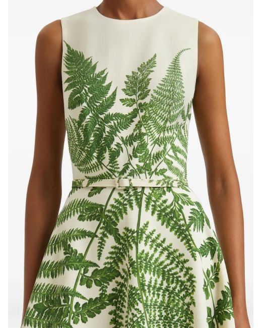Oscar de la Renta プリント ベルテッドミディドレス Green