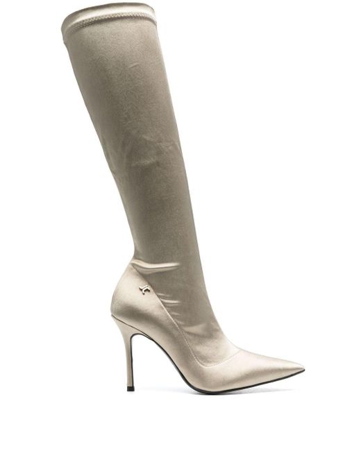 Just Cavalli 100mm Satin Knee-high Boots in White | Lyst