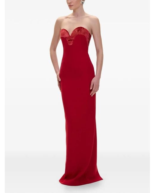 V:PM ATELIER Red Sindel Velvet-Panel Cape Maxi Dress
