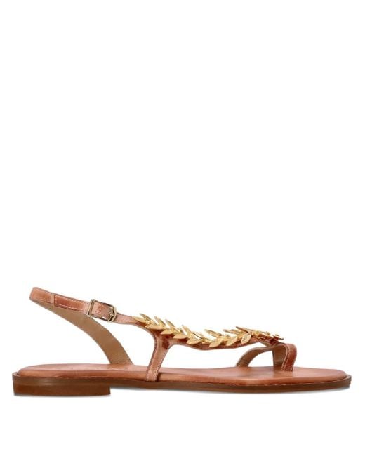 Kotris Sandals Brown Leaf-Embellished Slingback Sandals