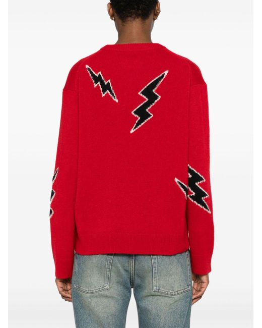 Zadig & Voltaire Red Cashmere Lightning Motif Sweater