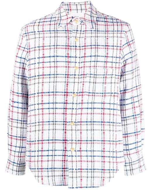 Thom Browne Blue Gingham Check Tweed Overshirt for men