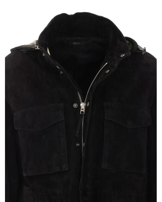 Tom Ford Black Hooded Suede Jacket for men