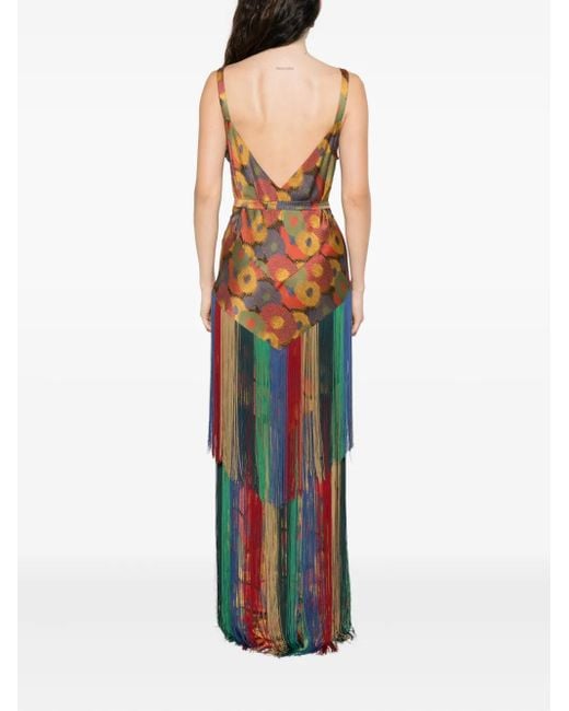 Robe Mi-Longue Frangée À Fleurs Bode en coloris Orange