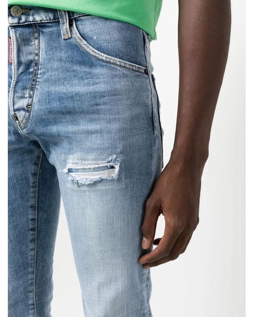 DSquared² Blue Distressed Straight-Leg Jeans for men