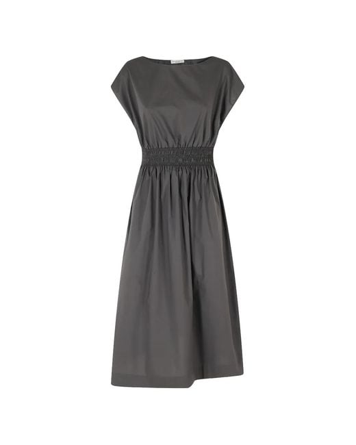 Roberto Collina Gray Shirred-Waist Cotton Dress