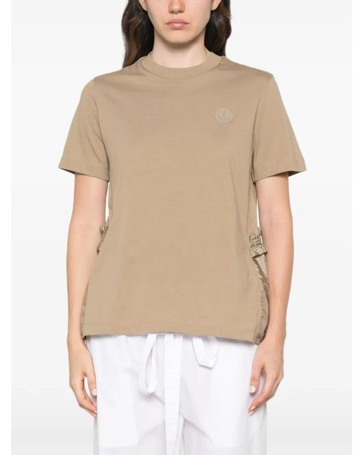 Moncler Natural Ruffled Logo-Patch T-Shirt