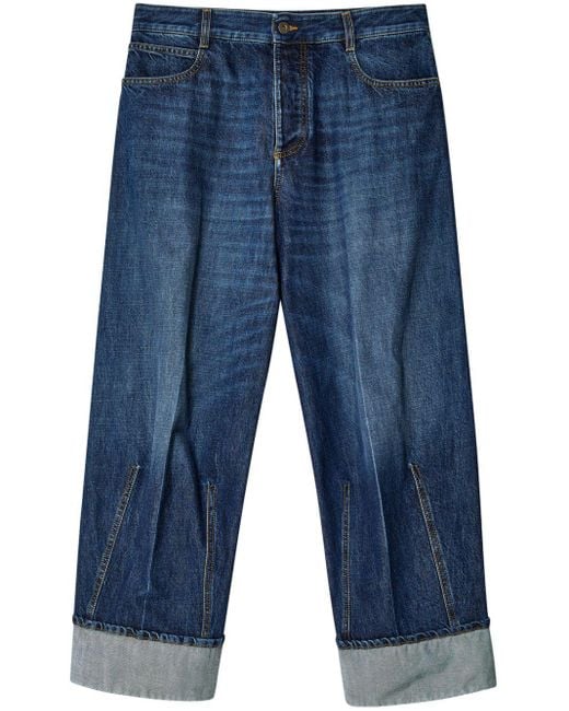 Jeans crop a gamba ampia di Bottega Veneta in Blue da Uomo