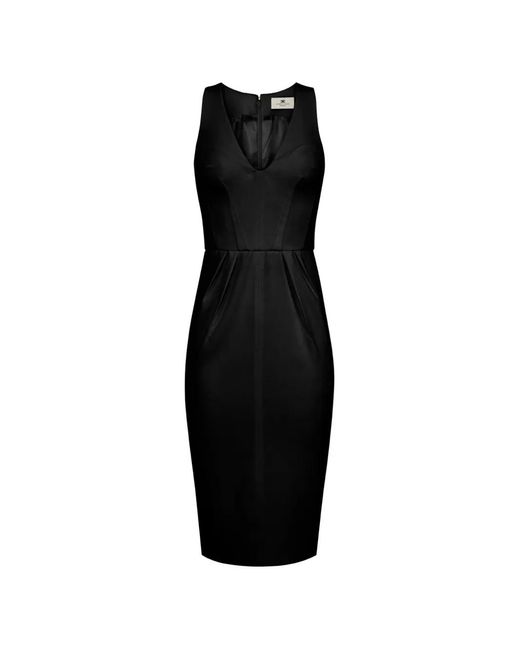 Elisabetta Franchi Black V-Neck Logo Dress