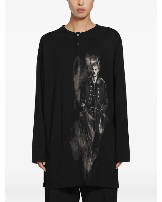 Yohji Yamamoto Black Graphic-Print Long-Sleeve T-Shirt for men