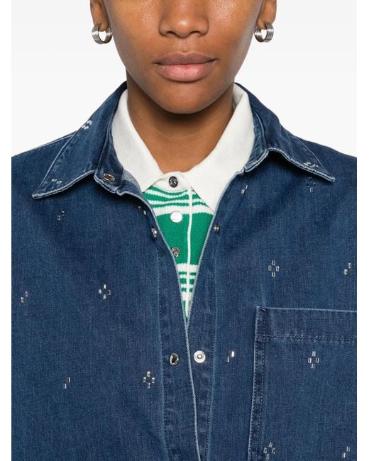 Maje Blue Rhinestone Denim Shirt