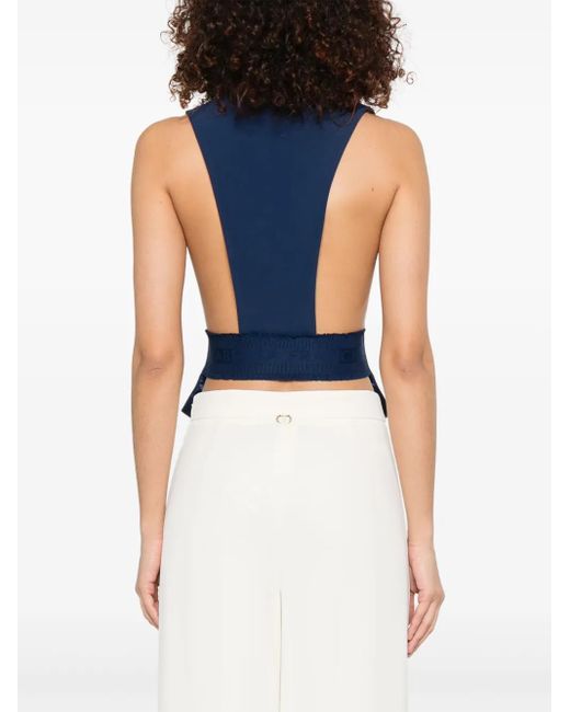 Elisabetta Franchi Blue Crepe Tuxedo Waistcoat