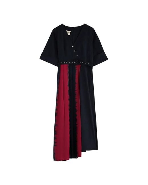 LOVEBIRDS Red Shogun Knife-Pleated Belted Midi Dress