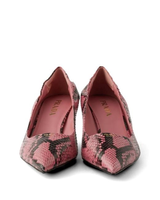 Prada Pink Printed Ayers Leather Pumps