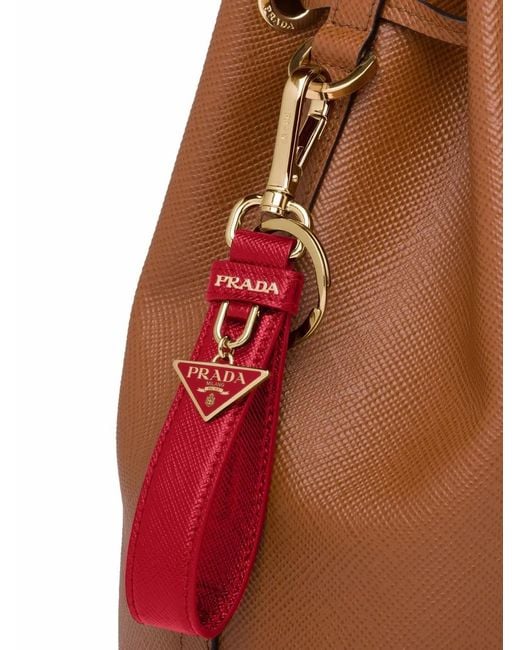 Prada Red Triangle-Logo Leather Keychain