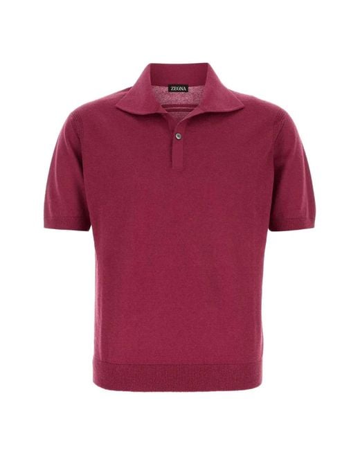 Zegna Red Knitted Polo Shirt for men