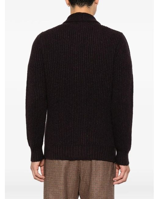 Eleventy Black Ribbed-Knit Shawl-Collar Cardigan for men