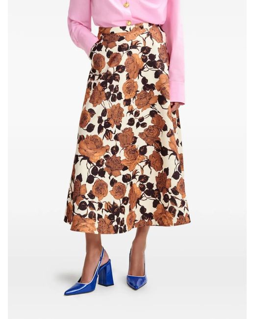 Essentiel Antwerp White Floral-Print A-Line Midi Skirt