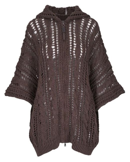 Brunello Cucinelli Brown Open-Knit Cardigan