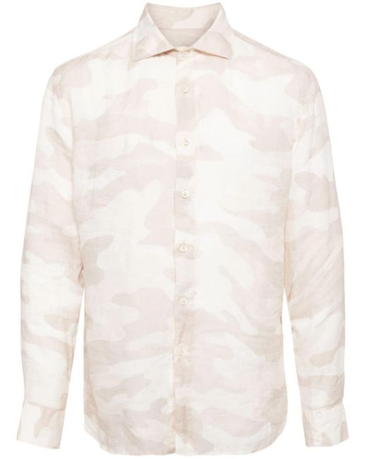 120% Lino Linnen Overhemd Met Camouflageprint in het White voor heren