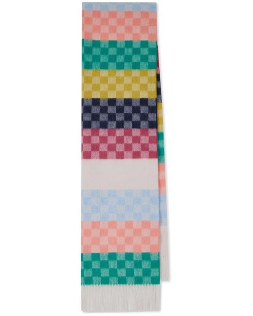 Paul Smith Blue Checked Lambs Wool Scarf