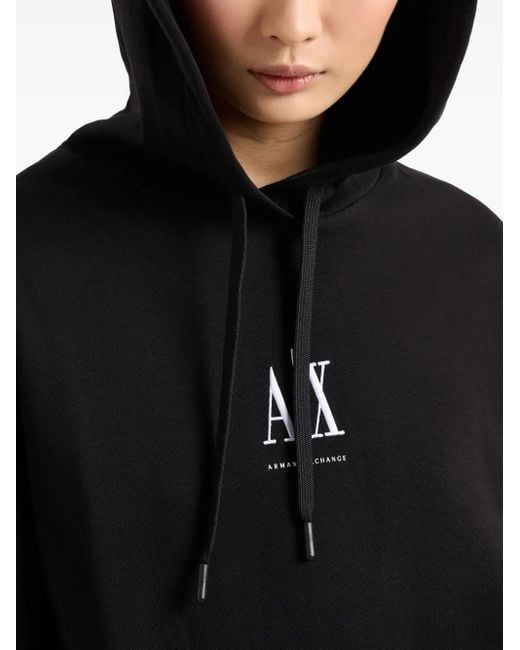 ARMANI EXCHANGE Black Logo-Embroidered Hoodie