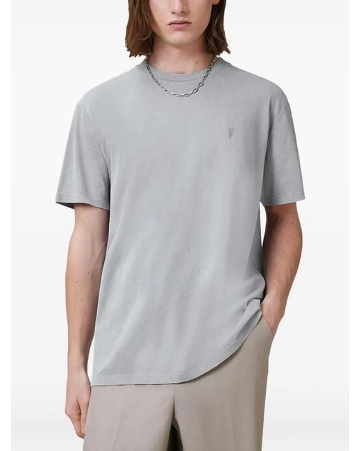 AllSaints Gray Logo-Embroidered T-Shirt for men