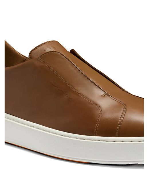 Santoni Brown Baskets En Cuir À Design À Enfiler for men