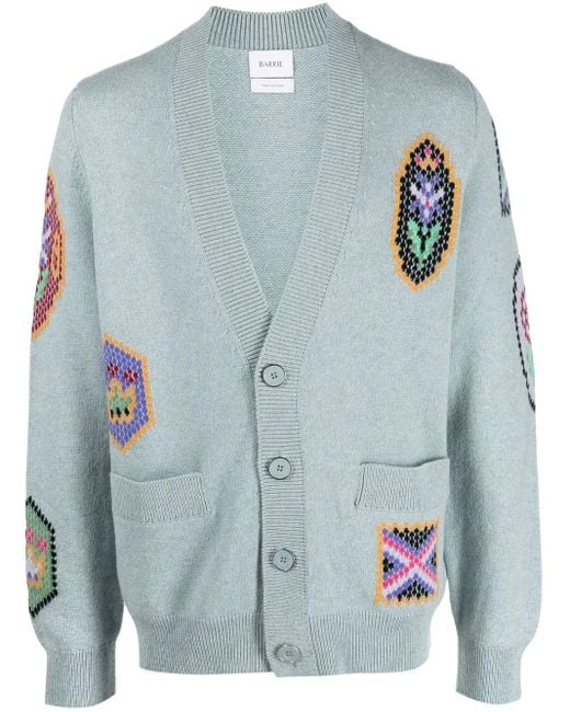 Barrie Blue Scottish Symbols Intarsia-Knit Cardigan for men