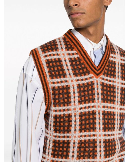 Marni Brown V-neck Virgin Wool-blend Vest for men