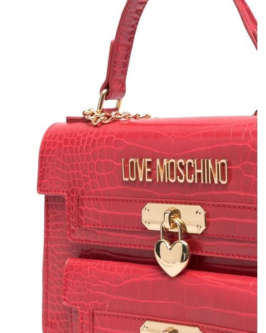 Love Moschino Red Crocodile-Embossed Tote Bag