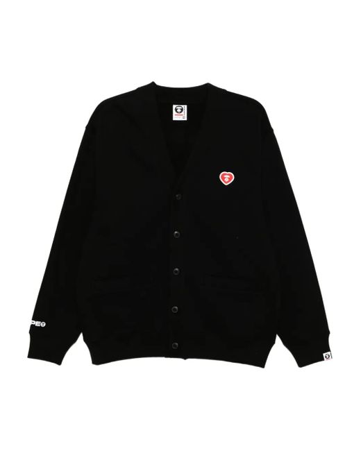 Aape By A Bathing Ape Black Logo-Appliqué Button-Up Sweatshirt for men