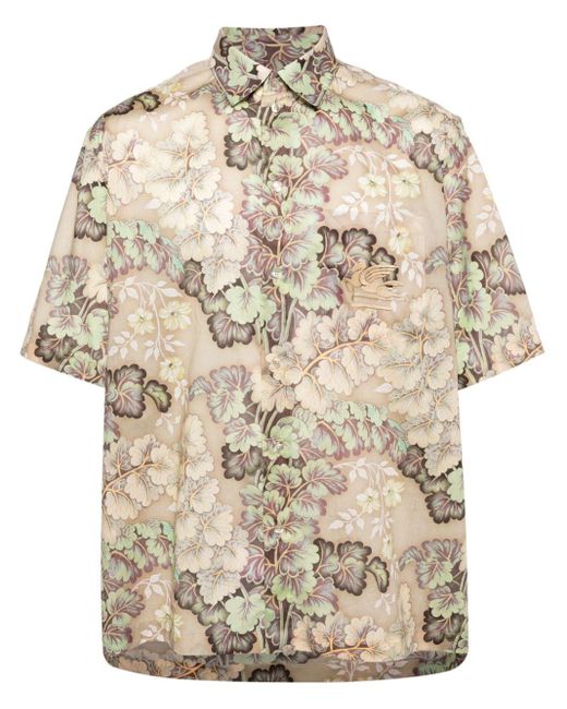 Etro Natural Pegaso-embroidered Floral-motif Shirt for men
